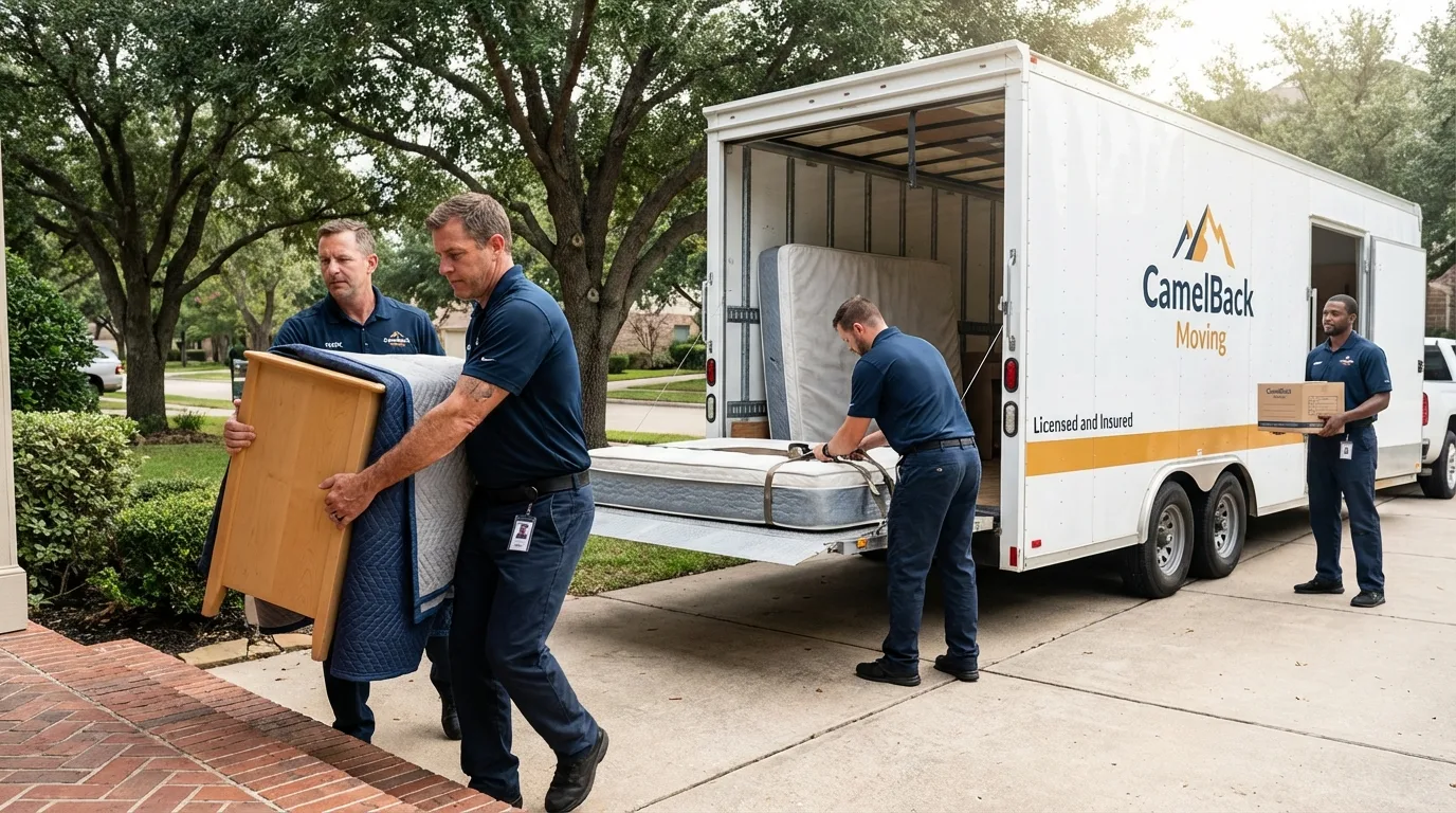 Crew loading residential truck for cross-state move from Richardson, TX