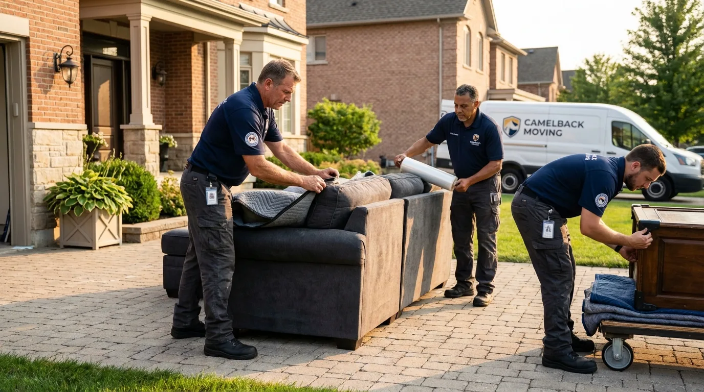 Large estate moving crew wrapping furniture in Richardson, TX