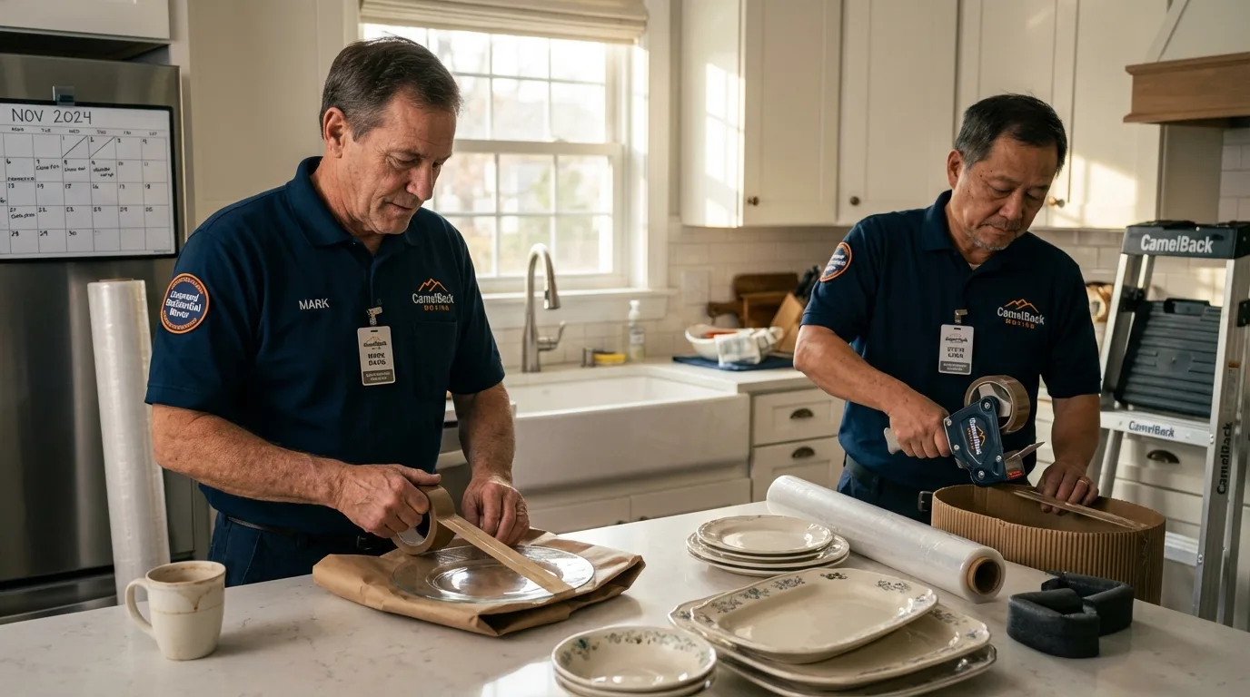 Professional crew packing kitchen dishware in Richardson, TX